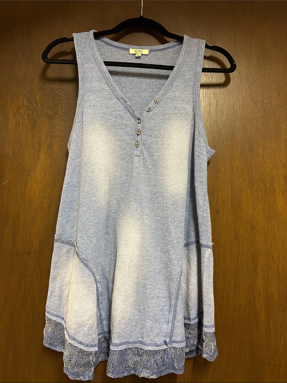 Kori Light Blue Sleeveless Lace-Hem Tank Top